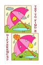 Find differences visual puzzle or picture riddle with unbrella in raining day. Royalty Free Stock Photo
